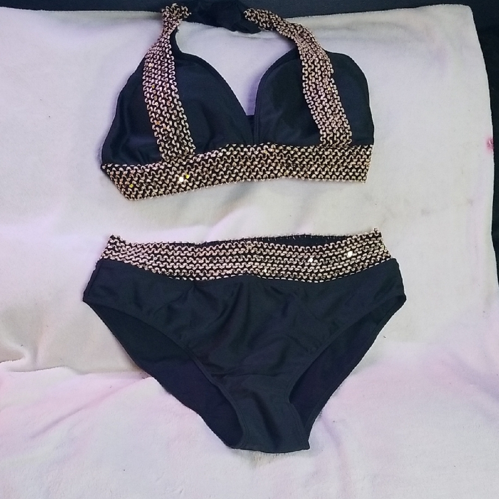 SHEIN Black and Gold Bikini Set